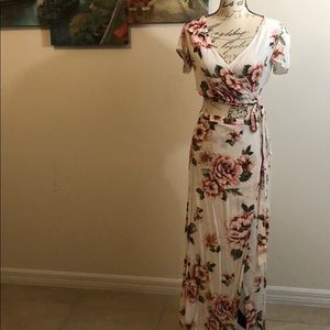 Soft pink flower print two piece dress